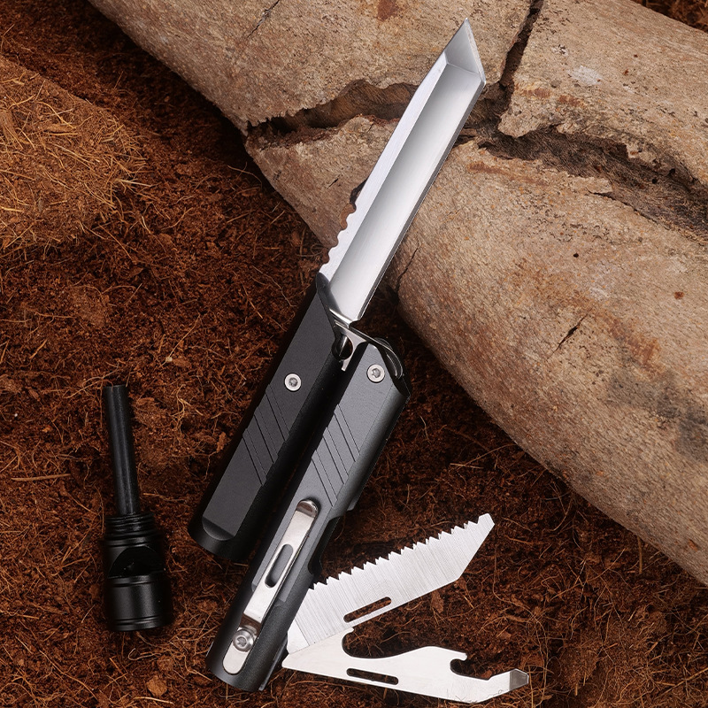 厂家批发户外折叠刀便携式求生隐形工具带口哨打火棒