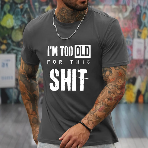 2025 European and American 3D Digital Print Letter-Printed Three-Quarter Sleeve Men's Casual Breathable & Comfortable T-Shirt