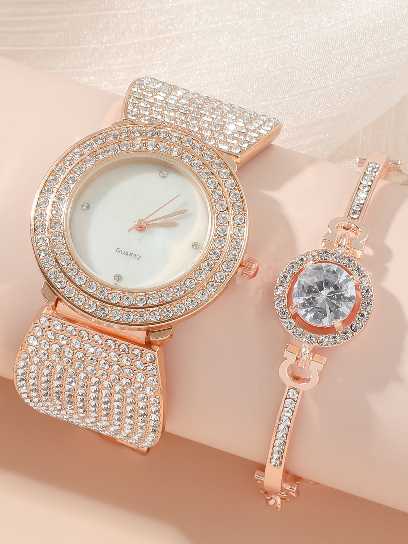 Women's Diamond Inlaid Minimalist Steel Band Quartz Watch Set with Internet Famous Women's Watches_voghion.com