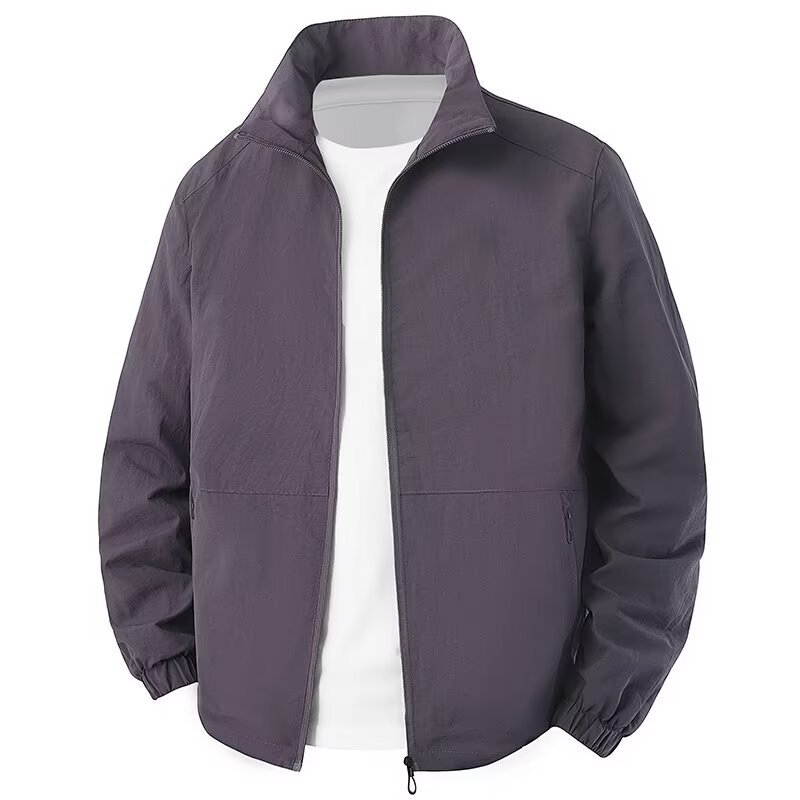 Men's lightweight trench coat/jacket for spring and autumn, quick-drying, UV-resistant, skin-friendly, outdoor, stand-up collar, casual, breathable, trendy.