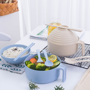 Wheat straw instant noodle bowl with tableware bowl with lid tableware large capacity rice bowl suit student dormitory noodle soup bowl