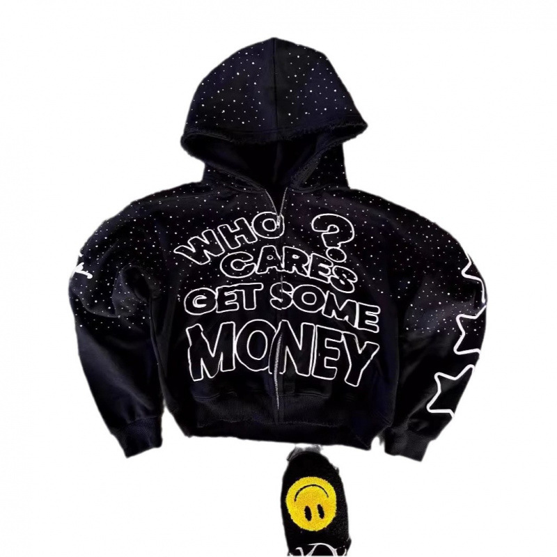 Abbigliamento da uomo Felpa con cappuccio streetwear da uomo con stampa scura, felpa oversize con cerniera, moda hip hop, stile gotico, giacca casual unisex_voghion.com