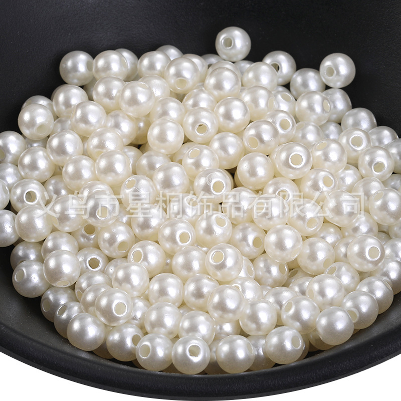 Cross-border hot sale 3-14mmABS through-hole imitation pearls beaded round beads DIY headdress clothing bags jewelry accessories