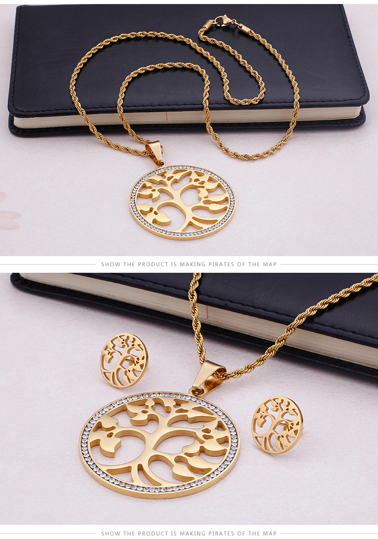 simple tree of life hollow stainless steel necklace earring set wholesale Nihaojewelry