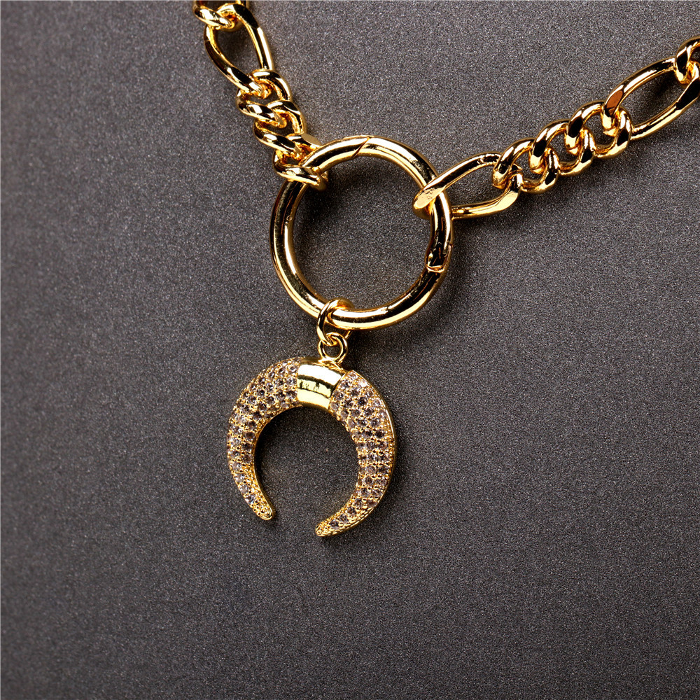 Hip-hop Fashion Diamond-studded Moon C-shaped Pendant Bracelet Set display picture 11