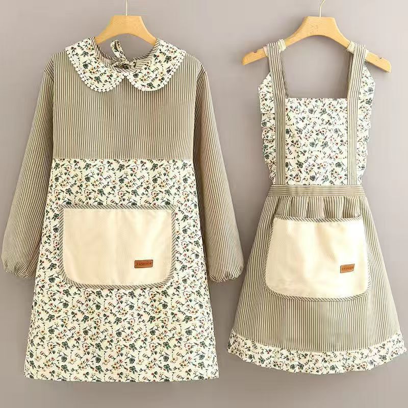 New Style Foreign Style Long-Sleeved Canvas Overalls Women's Outer Wearing Kitchen Cooking Baking Anti-Stain and Dirty-Resistant Work Clothes Adult's Waist New Style Foreign Style Long-Sleeved Canvas Overalls Women's Outer Wearing Kitchen Cooking Baking Anti-Stain and Dirty-Resistant Work Clothes Adult's Waist