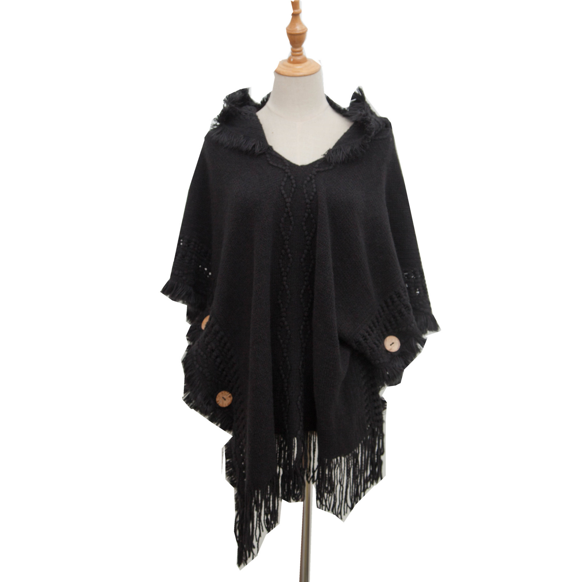 Unisex Cape Spring and winter plus-size knit button-hooded cape cape_voghion.com