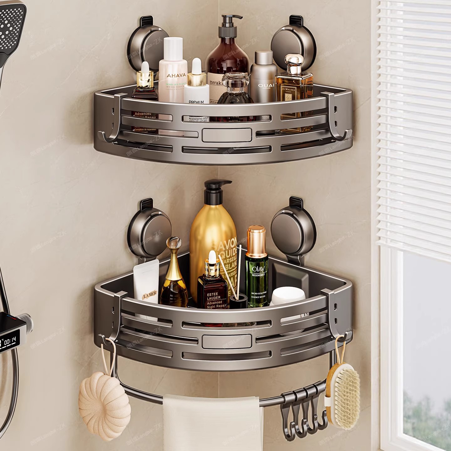 Suction Cup Bathroom Storage Rack Bathroom Sink Supplies Wall-Mounted Punch-Free Toilet Storage Triangle Shelf