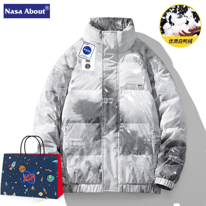 NASA Dragon Ball creativo graffiti stand collar abajo chaqueta hombres pareja invierno cálido engrosada 90 pato blanco abajo marea