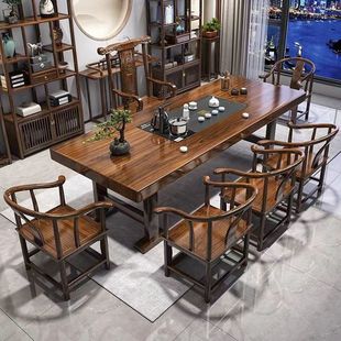 High-End Solid Wood Large Board Tea Table and Chair Combination Flat Tea Table Integrated Set of Tea Making Home Coffee Table with Drawers