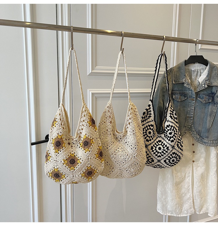Trendy casual woven bag 2025 New style ins niche artistic straw woven bag Large capacity versatile single-shoulder armpit bag undefined