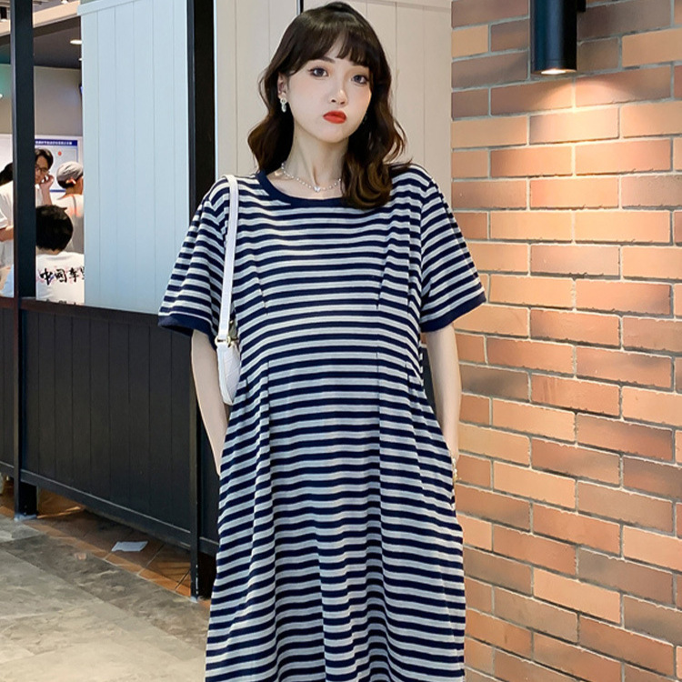 Maternity's Summer plus size T-shirt Long Skirt Summer Fashion Lace-up Over the Knee Loose Pregnant Women's dress Summer Skirt