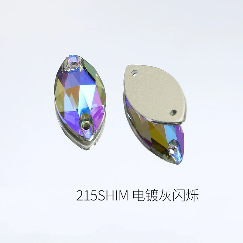 Пришивные кристаллы наветт (Dongzhou) двухотверстные, цветная платина, размеры 10×5–24×11 мм, ручная работа