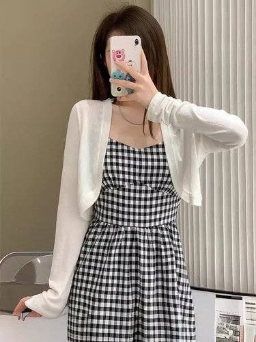 Women's new ice silk knitted shawl net red short waistcoat long-sleeved sunscreen air-conditioning shirt