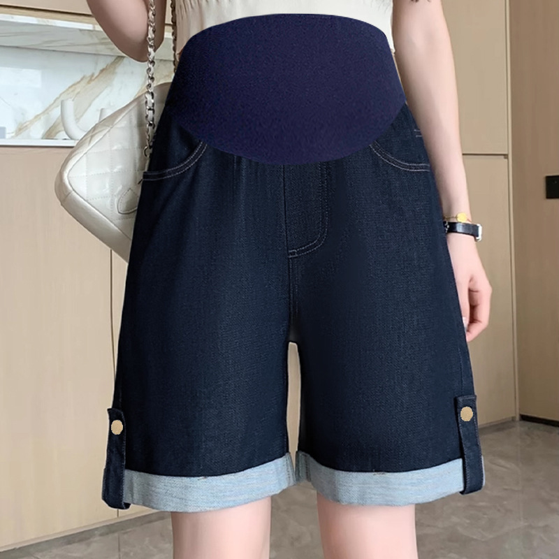Maternity Shorts 2025 Summer New Outer Wear Thin Casual Trendy Versatile Maternity High Waist Denim Wide Leg Shorts
