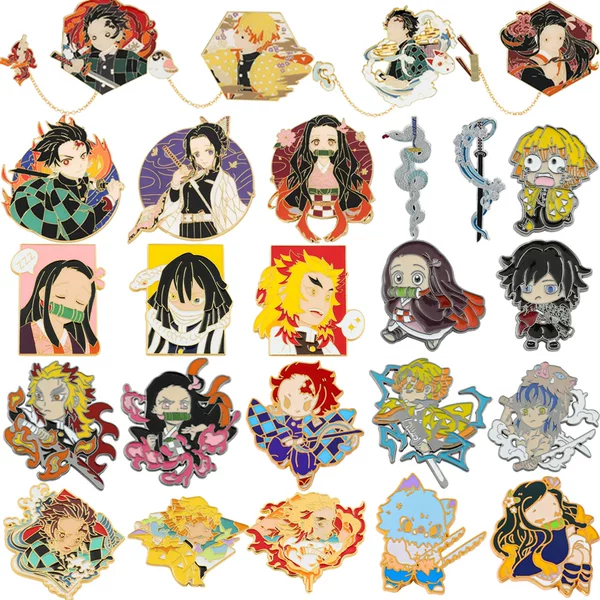 74 Classic Demon Slayer Metal Badges Nezuko Tanjiro Agatsuma Zenitsu Alloy Brooches Backpack Accessories