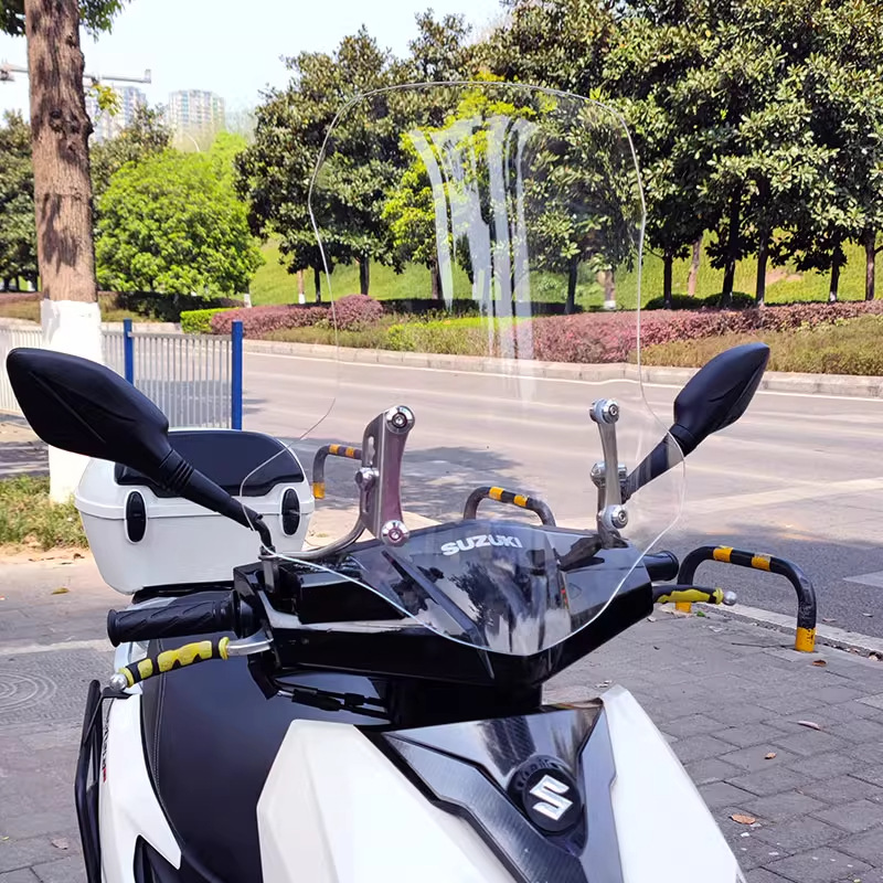 Scooter Suzuki – Suzuki Motorcycle front windshield - transparent-50-high-stainless-steel-bracket-adjustable