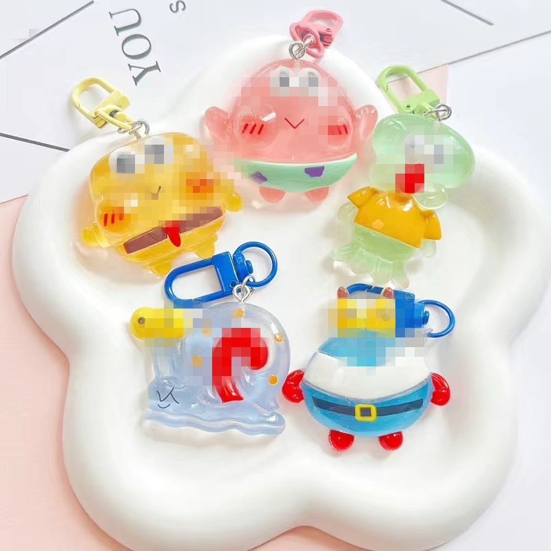 Accesorios de Bob Esponja que brillan en la oscuridad, llavero colgante de Calamardo, materiales creativos para bricolaje, pegatinas 3D de dibujos animados que se iluminan