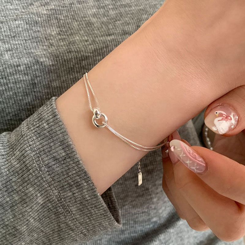 Minimalist Style Double-Layer Silver Bracelet for Women, Niche Personality, Exquisite Light Luxury Fashion Trendy Versatile Bracelet Jewelry