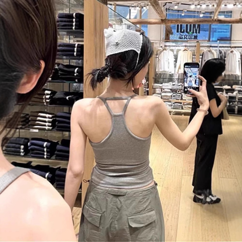 女性用ベスト、夏の美しい背中のホットガール、純粋な欲望スタイルのキャミソール、胸パッド付き、Iバック、無地ベスト、スポーツ多用途|undefined