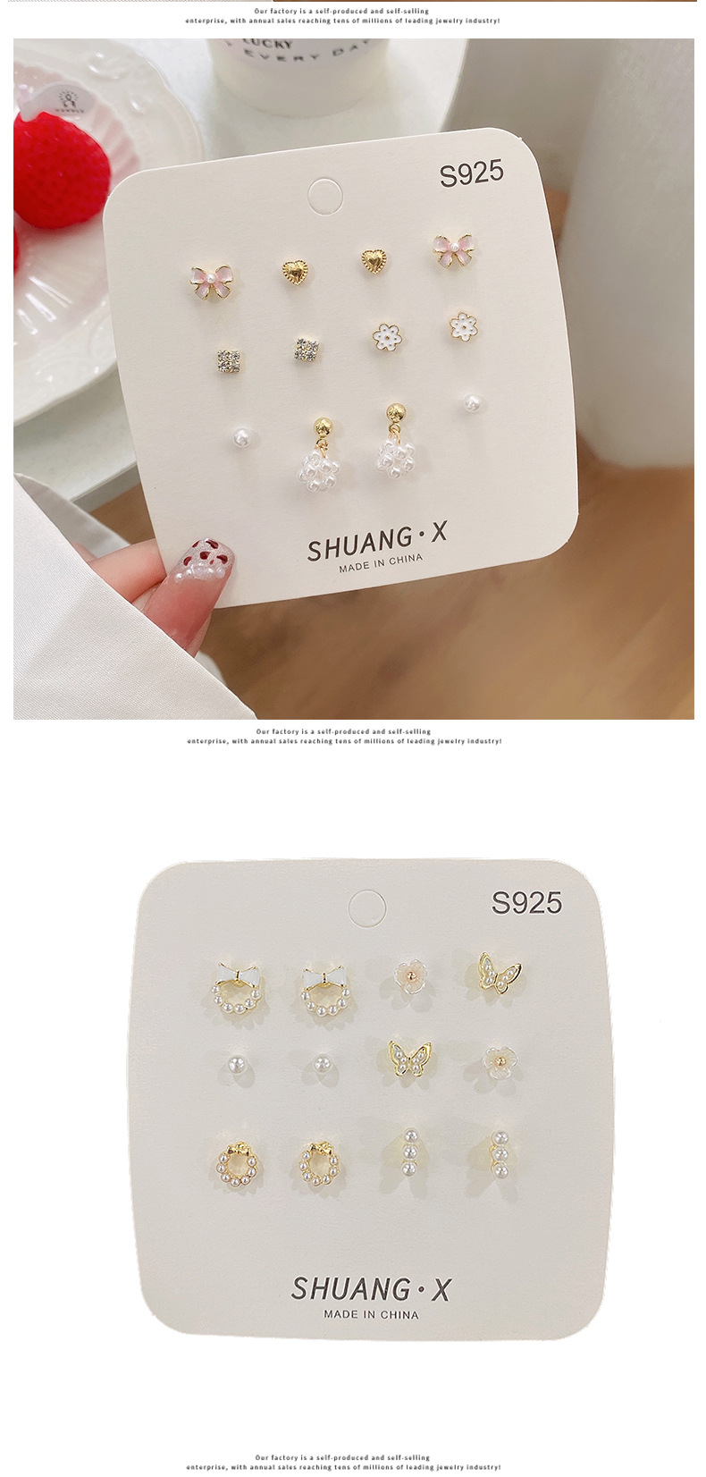 Fashion Butterfly Alloy Plating Inlay Pearl Womenu0027S Ear Studs 6 Pairs