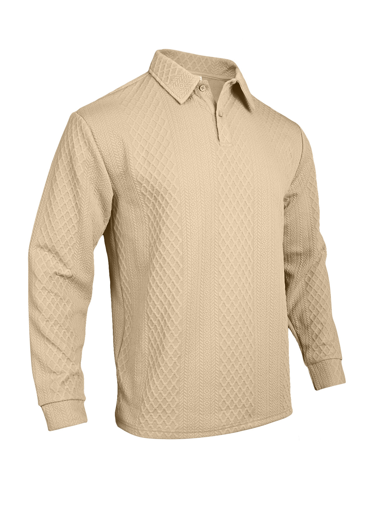 26 Cross-Border European And American Men's Textured Jacquard Solid Color Button New Polo Shirt Turn-Down Collar_voghion.com