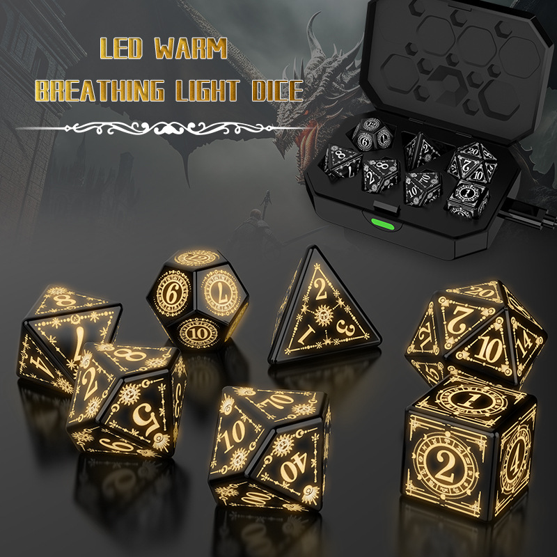 Amazon's Popular Led Luminous Dice Dungeons and Dragons Seven-Piece Set Hollow Polyhedral Board Game Wholesale