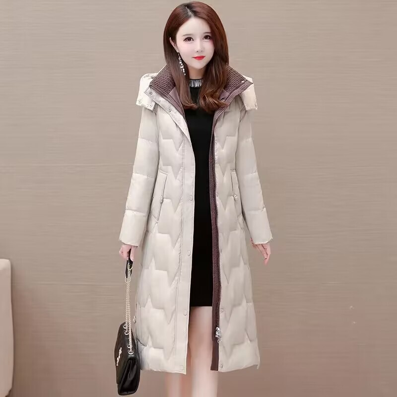 Fashion Slim Fit Women's Down Jacket 2024 New Winter Mother Stylish Hooded Long Warm White Duck Down Jacket