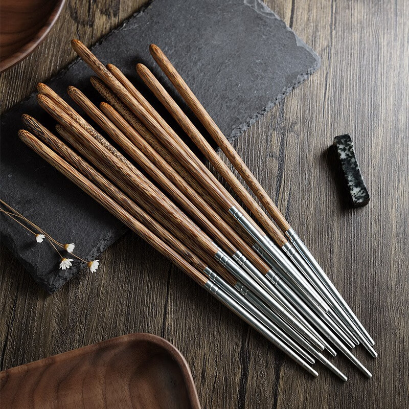[Made in China] Stainless steel chopsticks 304 household wooden non-slip mahogany chicken wing Wood non-lacquered high-grade wooden chopsticks