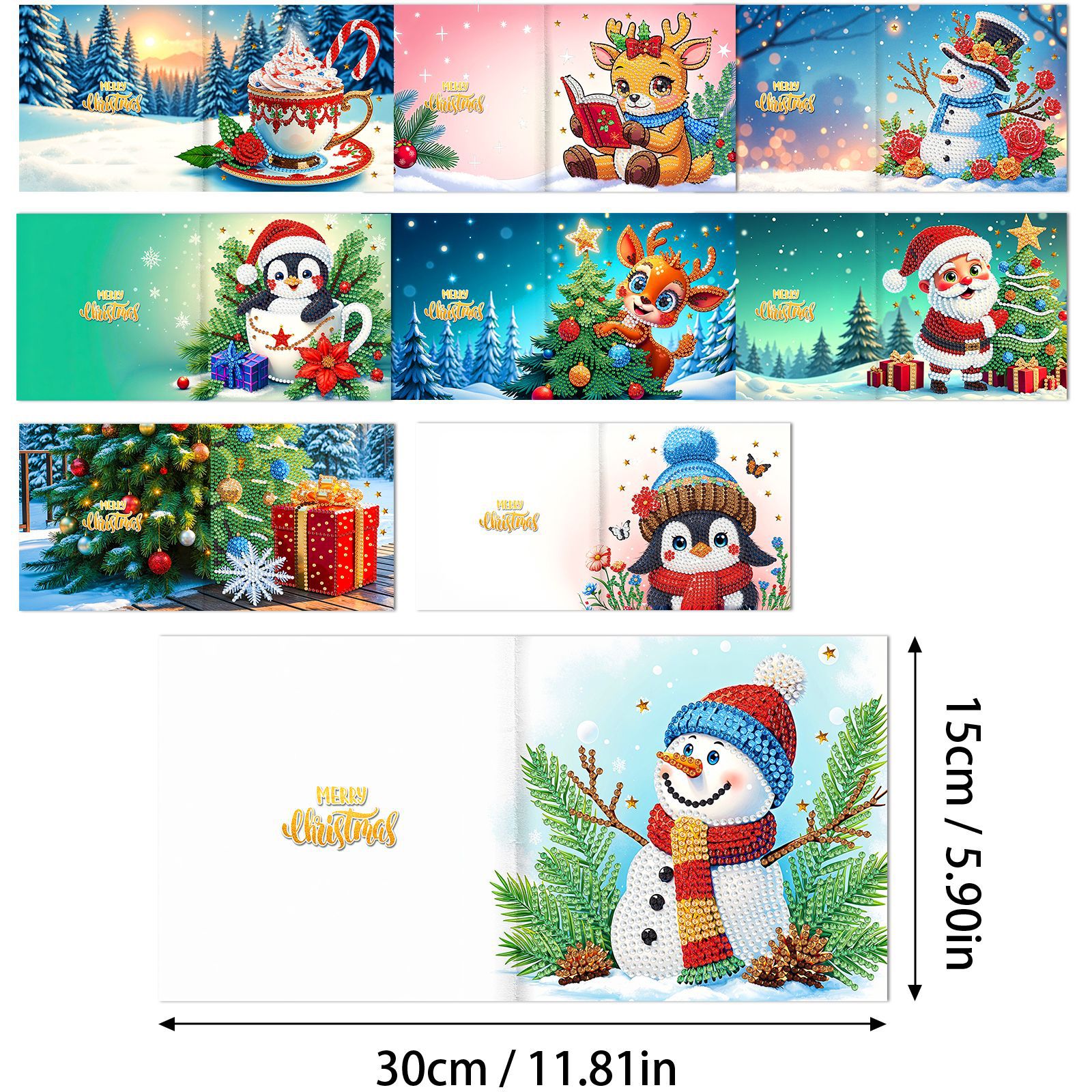 Explosiones transfronterizas de Navidad multiserie de tarjetas de felicitación puntuales hechas a mano 9 conjuntos de sobre de diamante 6 conjuntos de dibujos animados