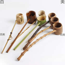 中式复古竹根长柄竹制水勺日式分茶勺浇花水瓢打舀酒器茶具配件
