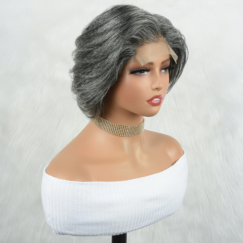 4x 4 Transparent Lace Human hair Gray Wig Head Cover Real Hair