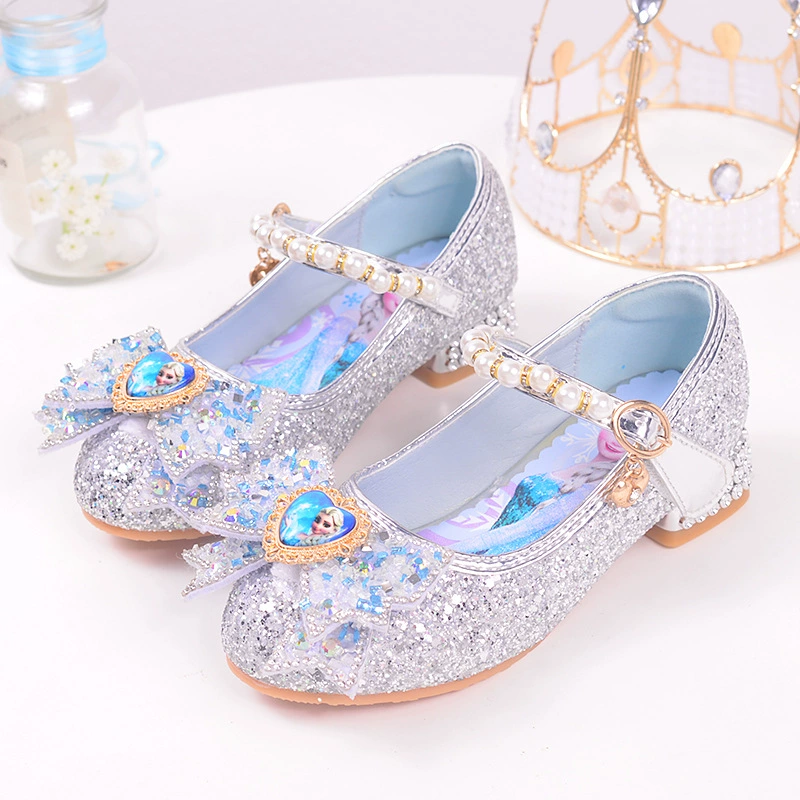 Новые Замороженные Девушки кожаная обувь корейский стиль дети Высокие каблуки кристалл алмаз лук принцесса Aisha обувь