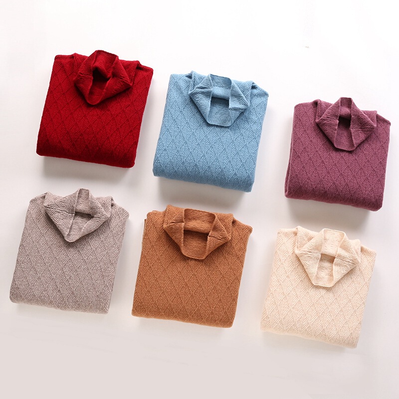 Autumn and Winter Turtleneck Knitted Pure Wool Women's Alana Diamond Plaid Outer Long-Sleeved Sweater Versatile Bottoming Shirt