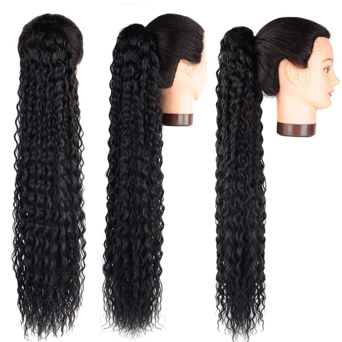 Synthetic hair drawstring long small screw deep curled wig ponytail_voghion.com