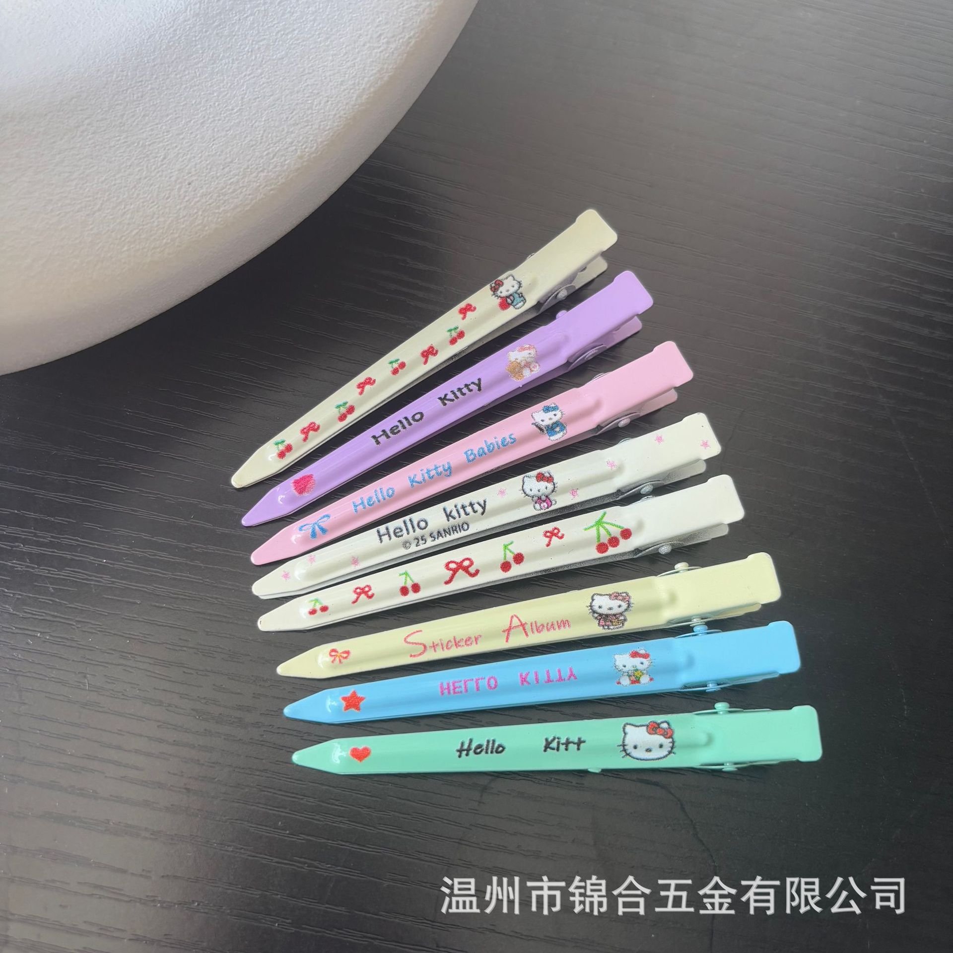 甜美Kitty猫发夹奶油色9cm印花马卡龙刘海卡通百搭少女头饰发卡