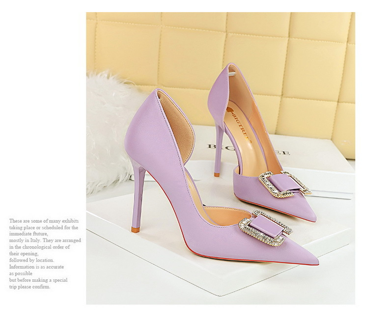 Slim side hollowed-out high heels for women slim heels super high heels rhinestone buckle single shoes_voghion.com