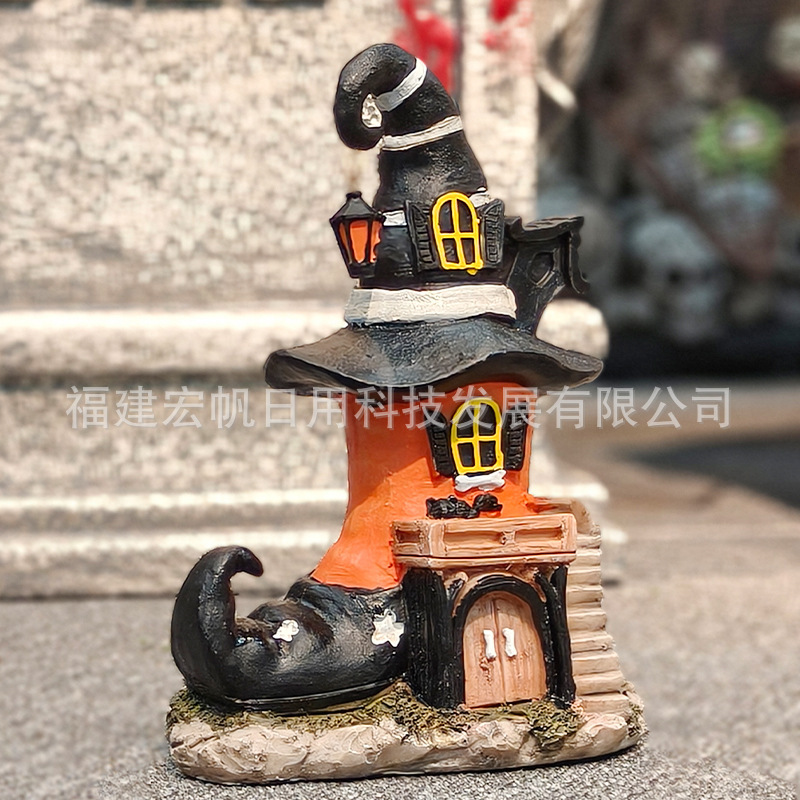 跨境新品万圣节女巫靴子造型小屋派对家居桌面橱窗布置树脂工艺品|undefined