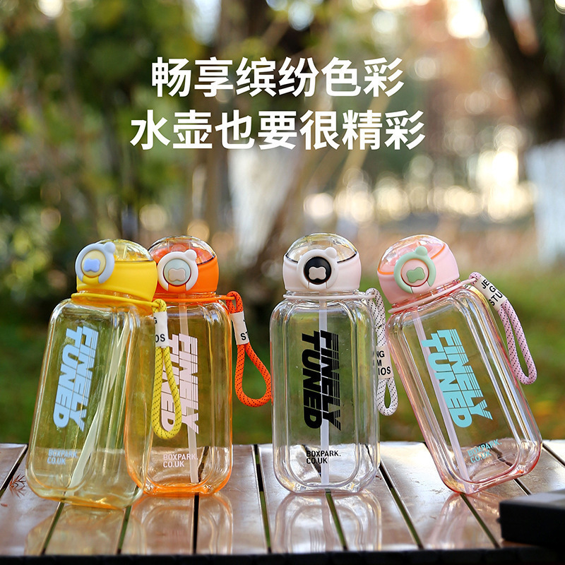 Nuevo color transfronterizo taza de plástico esmerizado taza cuadrada de paja taza de agua portátil de gran capacidad taza deportiva casual