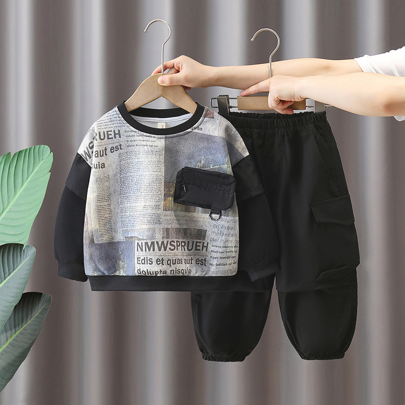 7605 traje de primavera para niños, suéter a juego de colores de moda coreana para niños, estilo de primavera y otoño, juego de dos piezas de estilo rojo neto, nuevo