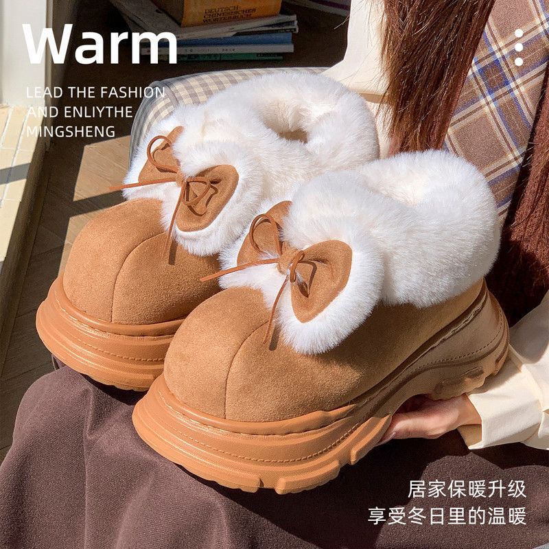 冬季外穿时尚蝴蝶结女款雪地靴毛绒踩屎感厚底保暖防滑时尚棉鞋|undefined