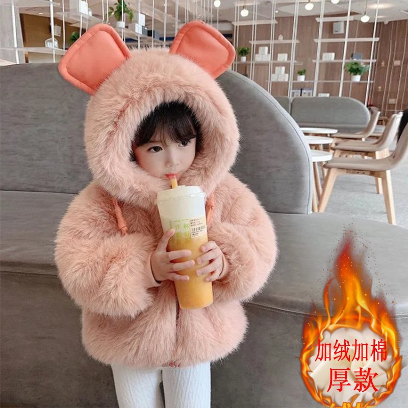 (2개) 소녀들의 가을과 겨울 모직 스웨터 면 패딩 코트 어린이 작은 공주 서양식 코트 베이비 걸스 겨울 기모 가짜 모피 코튼 코트
