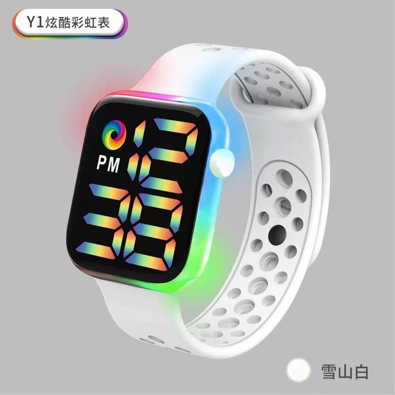 2021 nuevo reloj electrónico LED Y1 banda de arco iris fresco impermeable digital deportes moda pareja adulto reloj LED