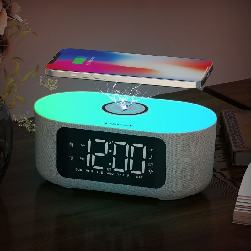 2024新型led目覚まし時計は無線充電白騒音デスクトップbluetoothスピーカー寝室のベッドの上のカラフルな雰囲気ランプを持っている|undefined