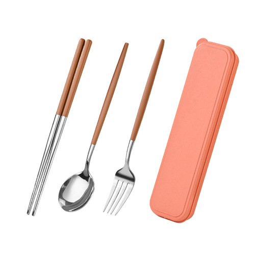 New chopsticks and spoon set gift single stainless steel chopsticks and spoon storage box student portable tableware three-piece set