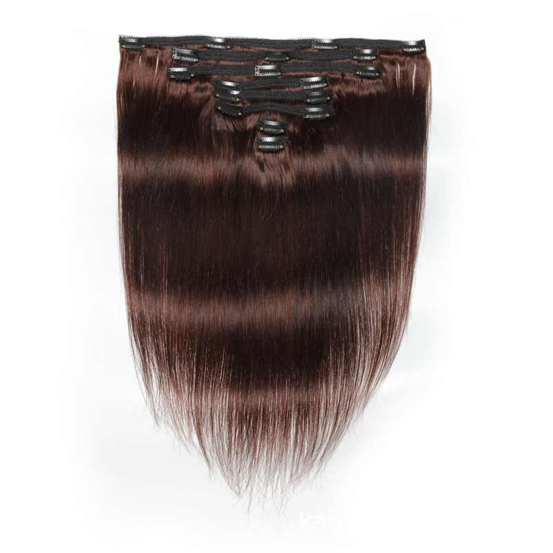 4 # conjunto de piezas de pelo recto marrón de 8 120g clip en cabello humano verdadero cabello humano peluca clip de pelo
