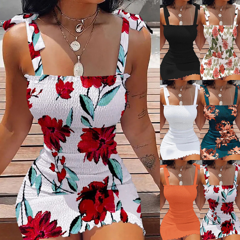 2022 Amazon AliExpress New Sling Printed Strapless Collar Strapless Waist Tight Dress Women's Clothing