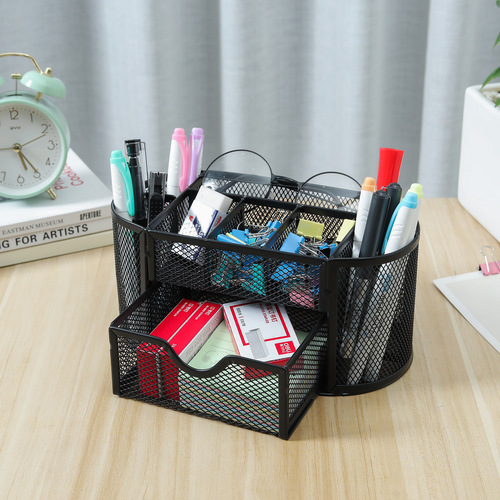 Metal pen holder wholesale nine-grid pen holder office desk stationery storage box wrought iron multi-functional divided stationery tray