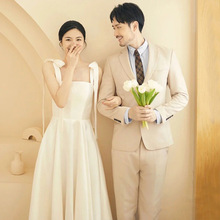 法式轻婚纱2025新款新娘简约缎面吊带出门纱森系领证订婚小礼服裙