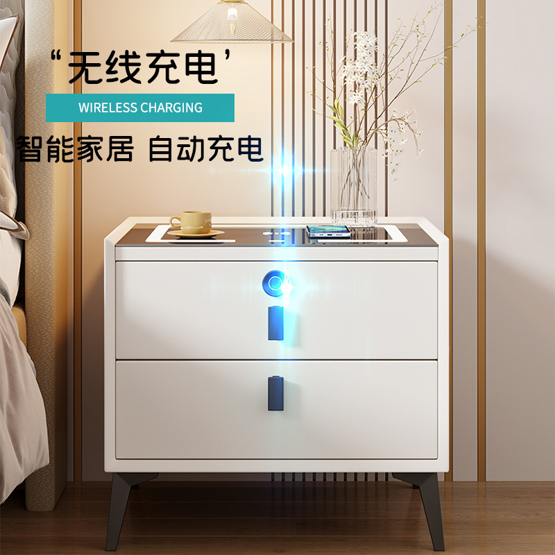 Mesita de noche inteligente de madera maciza de comercio exterior para el hogar Sensación premium Mesita de noche de dormitorio simple, pequeña y muy estrecha, multifuncional